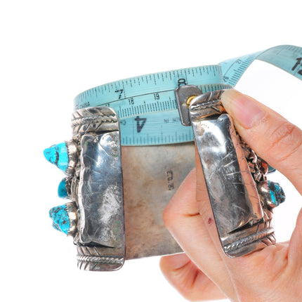 8" EGB Navajo sterling silver turquoise nugget huge men's cuff bracelet