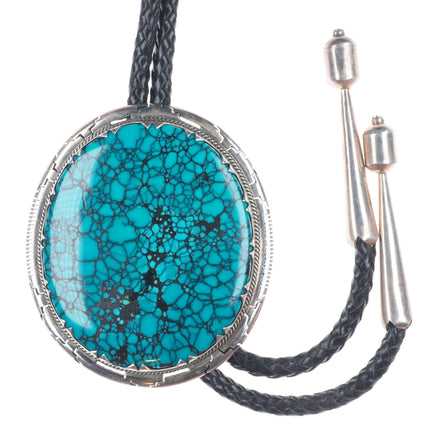 Huge Wilson Padilla Navajo sterling silver spiderweb turquoise bolo tie