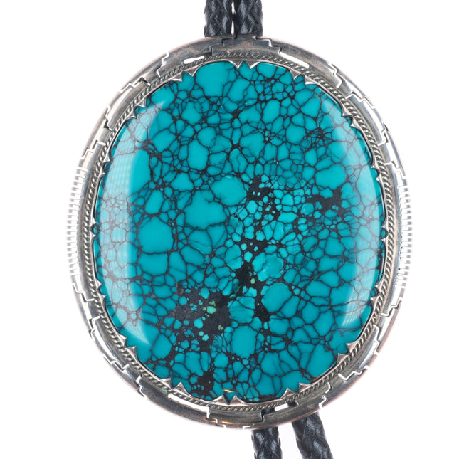 Huge Wilson Padilla Navajo sterling silver spiderweb turquoise bolo tie