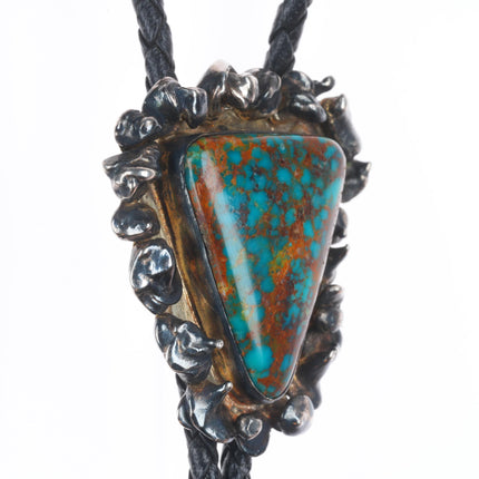 Vintage Brutalist sterling silver high grade spiderweb turquoise bolo tie