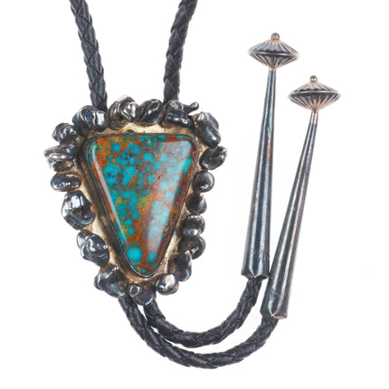 Vintage Brutalist sterling silver high grade spiderweb turquoise bolo tie