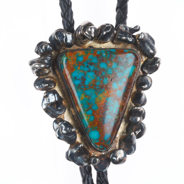 Vintage Brutalist sterling silver high grade spiderweb turquoise bolo tie