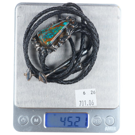 Vintage Brutalist sterling silver high grade spiderweb turquoise bolo tie