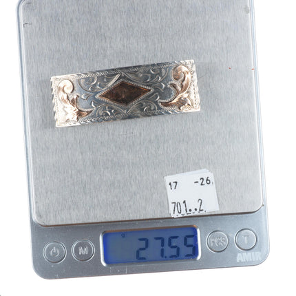 Vintage 1960's 10k gold on engraved sterling silver Mexican belt buckle