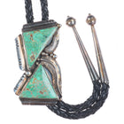 Vintage Tom Willeto Navajo sterling silver green turquoise large bolo tie