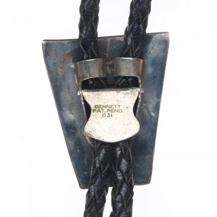 c1960 c-31 Zuni sterling silver fishscale turquoise channel inlay bolo tie
