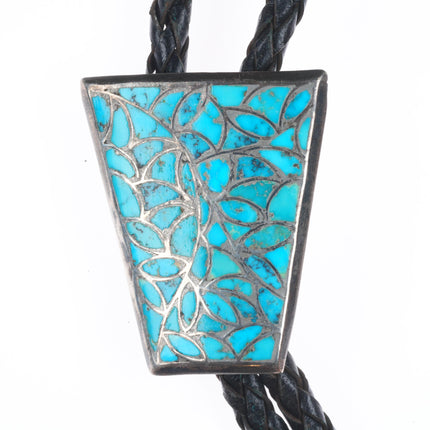 c1960 c-31 Zuni sterling silver fishscale turquoise channel inlay bolo tie