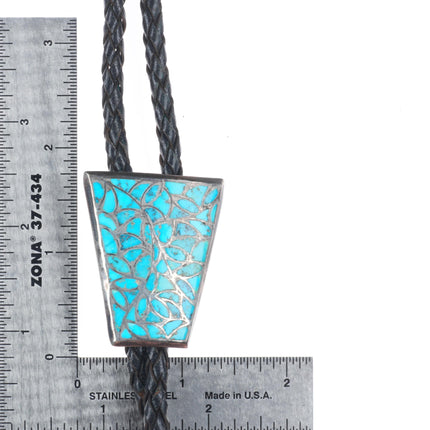 c1960 c-31 Zuni sterling silver fishscale turquoise channel inlay bolo tie
