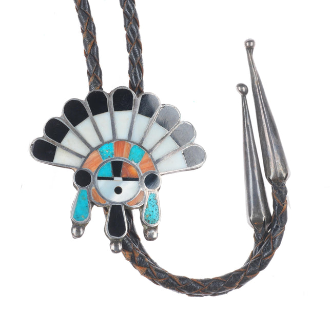 40's-50's Vintage Zuni sterling silver turquoise, shell, spiny oyster bolo tie