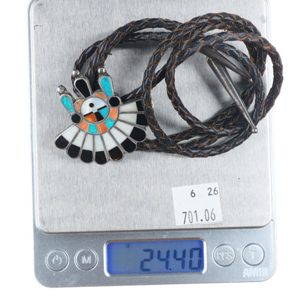 40's-50's Vintage Zuni sterling silver turquoise, shell, spiny oyster bolo tie