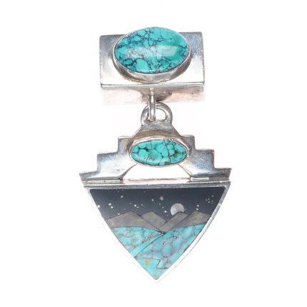 Mark Jimenez Apache/Comanche Native American spiderweb turquoise inlay pendant