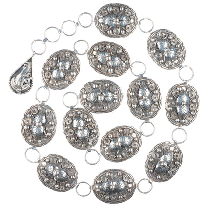 36" Gilbert Adeky Navajo vintage sterling silver feather link concho belt