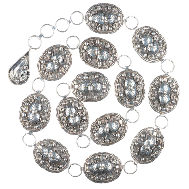 36" Gilbert Adeky Navajo vintage sterling silver feather link concho belt