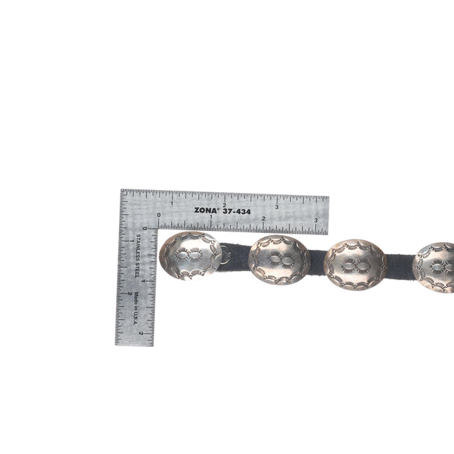 42" Vintage Navajo sterling silver slim hand stamped concho belt
