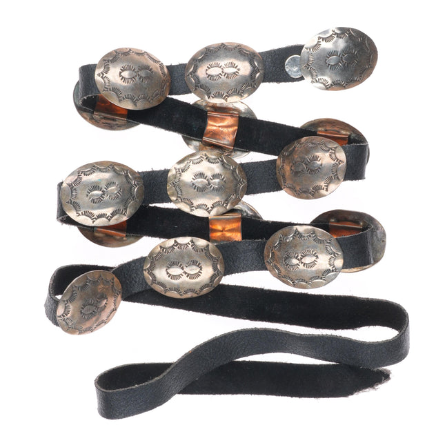 42" Vintage Navajo sterling silver slim hand stamped concho belt