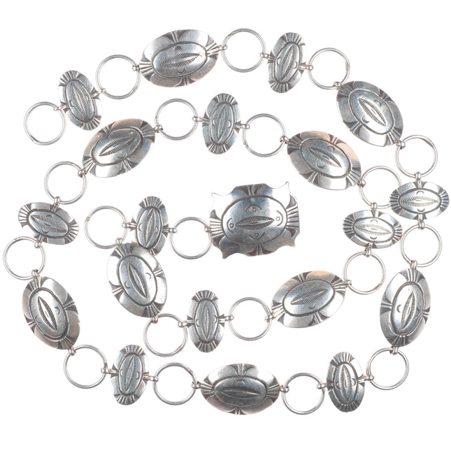 32" c1950's Vintage Navajo sterling silver hand stamped link concho belt