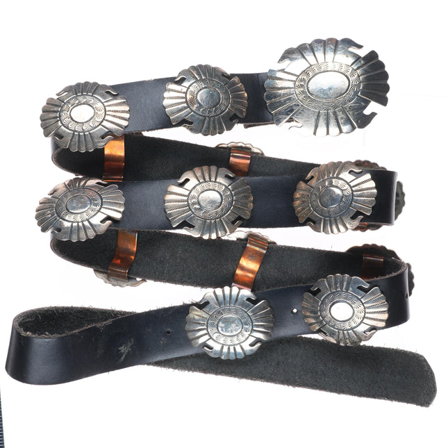 47" Mike Begay Navajo sterling silver hand stamped concho belt