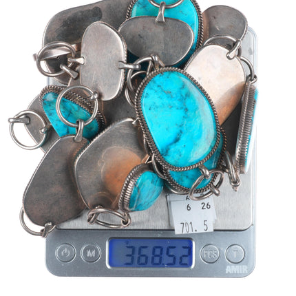 44" Vintage Navajo sterling silver turquoise link concho belt Running Bear shop