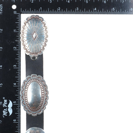 42" Vincent J Platero Navajo sterling silver hand stamped concho belt