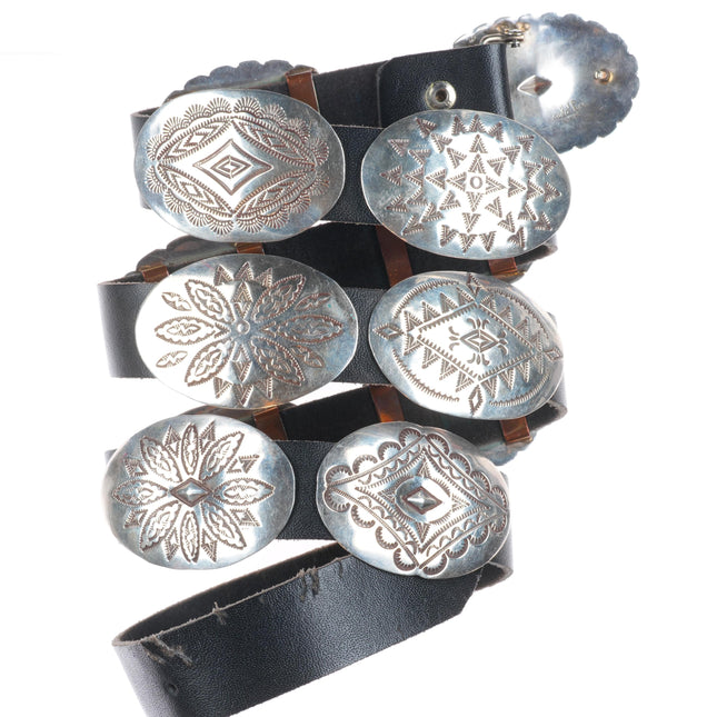 42" Vincent J Platero Navajo sterling silver hand stamped concho belt