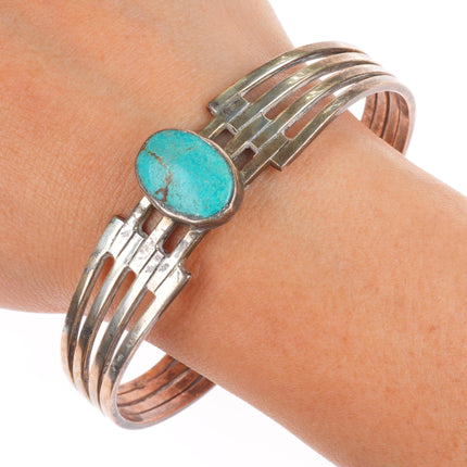 7.5" Vintage Navajo sterling silver turquoise open band cuff bracelet