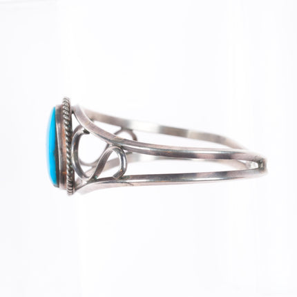 6.1" Vintage Navajo sterling silver turquoise rope bezel cuff bracelet