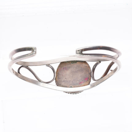 6.1" Vintage Navajo sterling silver turquoise rope bezel cuff bracelet