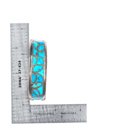 6" Vintage Zuni sterling silver fishscale turquoise inlay cuff bracelet