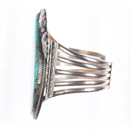 6.75" Wilbur Wauneka Navajo sterling silver vintage cuff bracelet big turquoise