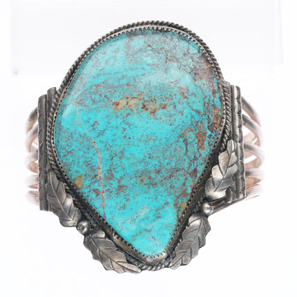 6.75" Wilbur Wauneka Navajo sterling silver vintage cuff bracelet big turquoise