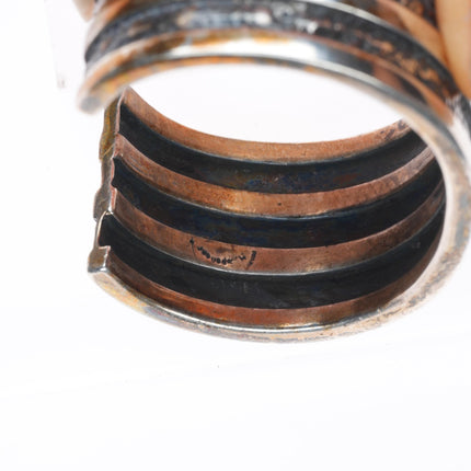 6.2" Vintage H Spencer Navajo sterling silver banded cuff bracelet