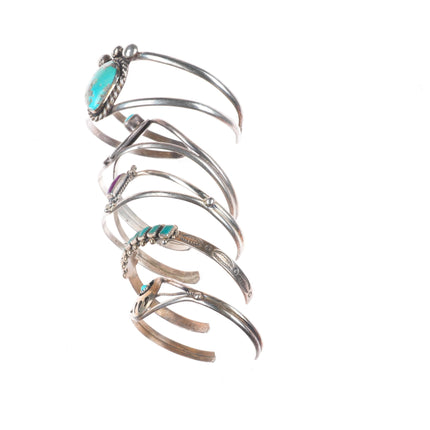 6.2" Vintage Navajo sterling silver turquoise/sugilite cuff bracelet lot