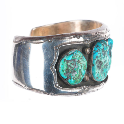 7.3" Ben Touchine Navajo wide sterling silver shadowbox turquoise cuff bracelet