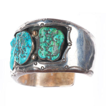 7.3" Ben Touchine Navajo wide sterling silver shadowbox turquoise cuff bracelet