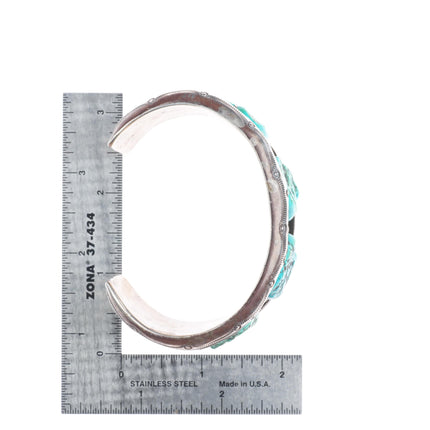 7.3" Ben Touchine Navajo wide sterling silver shadowbox turquoise cuff bracelet