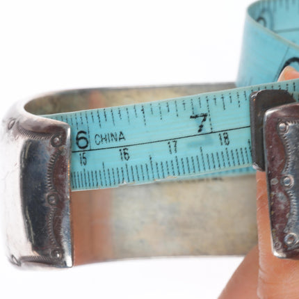 7.3" Ben Touchine Navajo wide sterling silver shadowbox turquoise cuff bracelet