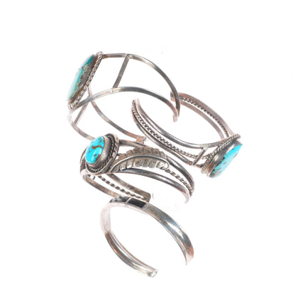6.2" Vintage Navajo/Zuni sterling silver turquoise/Onyx cuff bracelet lot