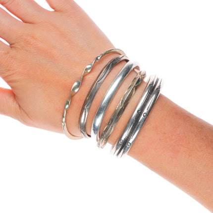 6.4"+ Vintage Navajo sterling silver carinated/stamped stacker cuff bracelet lot