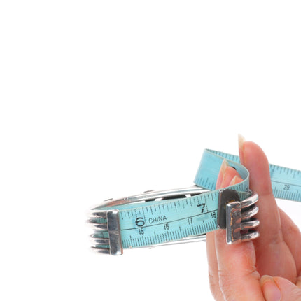 7.1" c1930's Navajo ingot silver 3 stone green turquoise cuff bracelet