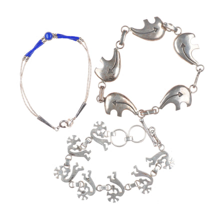 6.5"-8" Vintage Southwestern sterling silver Kokopelli/Bear link bracelets lot
