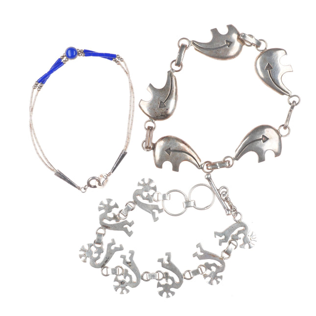 6.5"-8" Vintage Southwestern sterling silver Kokopelli/Bear link bracelets lot