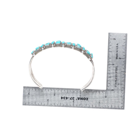 6.5" 30's-40's Zuni dot-dot-dash sterling silver turquoise row cuff bracelet