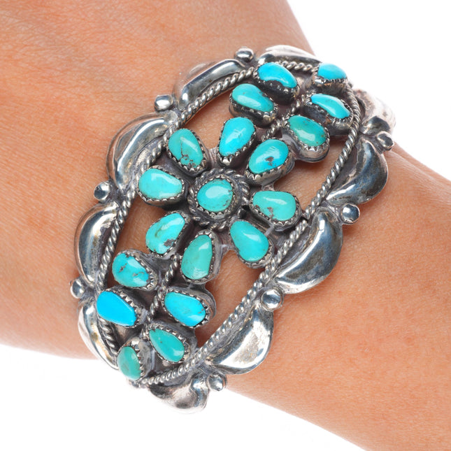 6.6" Homer Vacit Zuni sterling silver petit point turquoise cuff bracelet