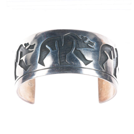 7" Andrew Saufkie Hopi Overlay bears cuff bracelet sterling silver