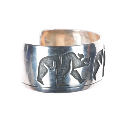 7" Andrew Saufkie Hopi Overlay bears cuff bracelet sterling silver