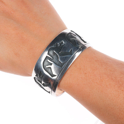 7" Andrew Saufkie Hopi Overlay bears cuff bracelet sterling silver