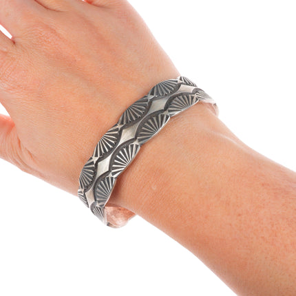 7.25" Emerson Bill Navajo deep stamped sterling silver cuff bracelet