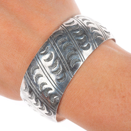 6.75" Tracy Navajo hand stamped domed sterling silver cuff bracelet