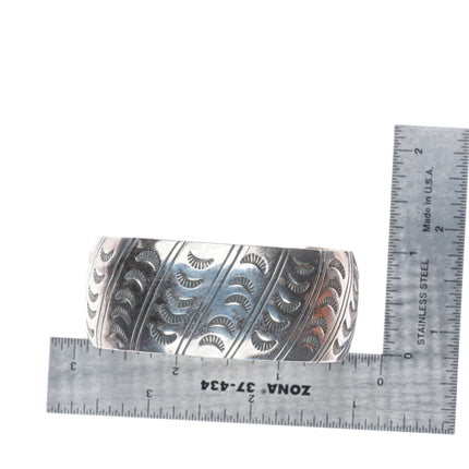 6.75" Tracy Navajo hand stamped domed sterling silver cuff bracelet