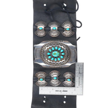 Vintage Navajo sterling silver turquoise cluster heavy Ketoh bowguard bracelet